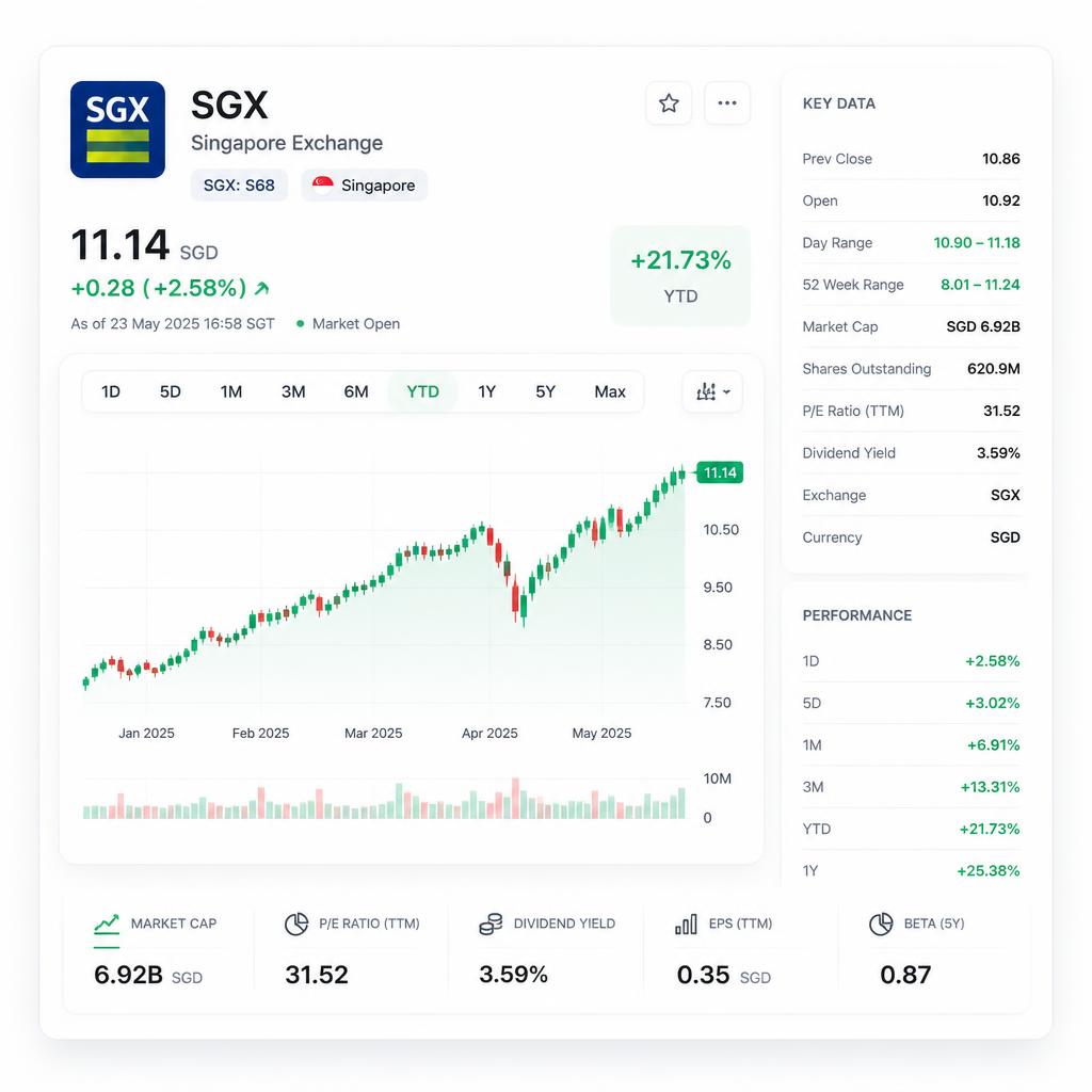 SGX Singapore Exchange 股票走势展示